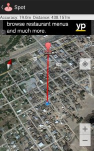 Spot screen using a hybrid map view.