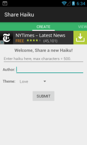 Create haiku screen